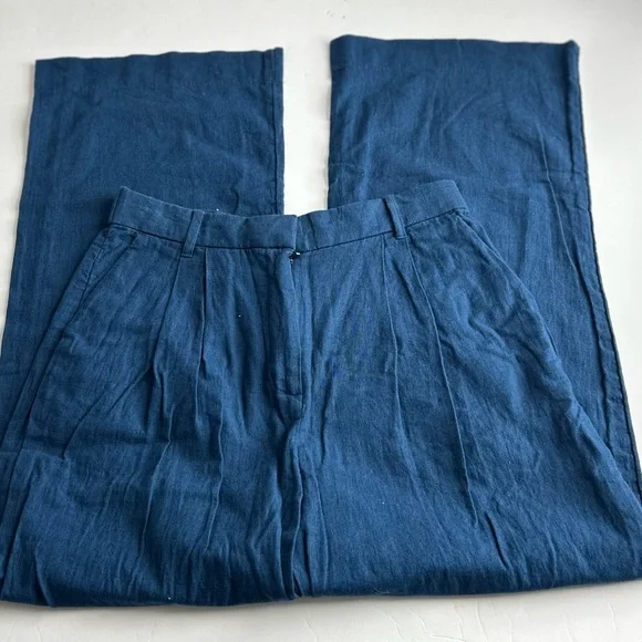 Abercrombie & Fitch Blue Women’s loose wide leg linen blend trousers pants M - Picture 4 of 6